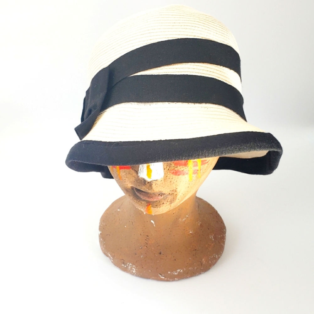 S MAXMARA Vintage Navy & White Bucket Hat With the Bow Size Small